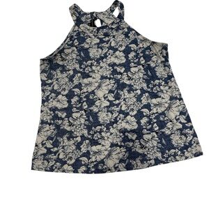 Fortune+Ivy Floral Print Halter‎ Top - Blue and White size L